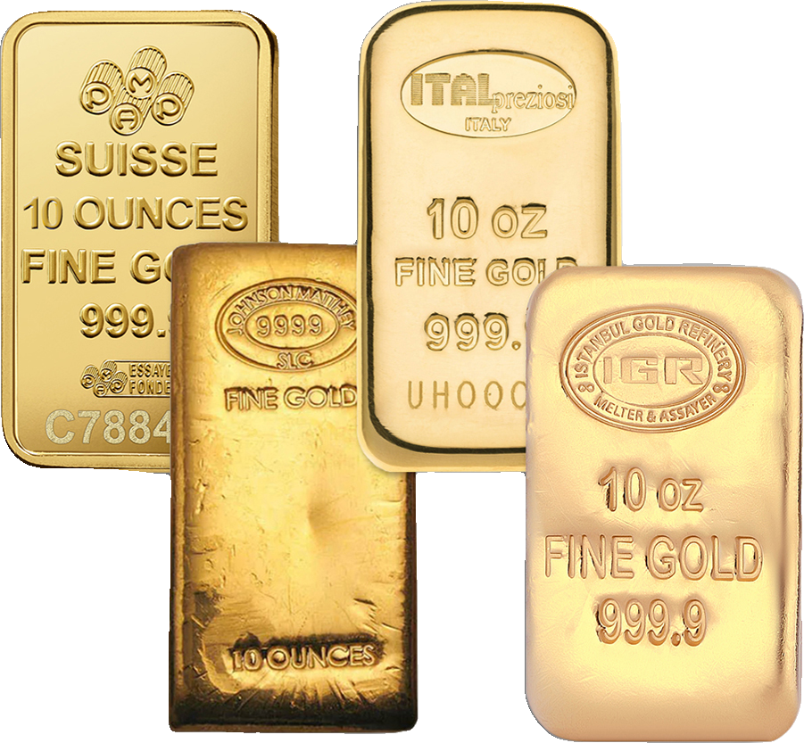 1 g – 10 oz Gold Bars .9999, back